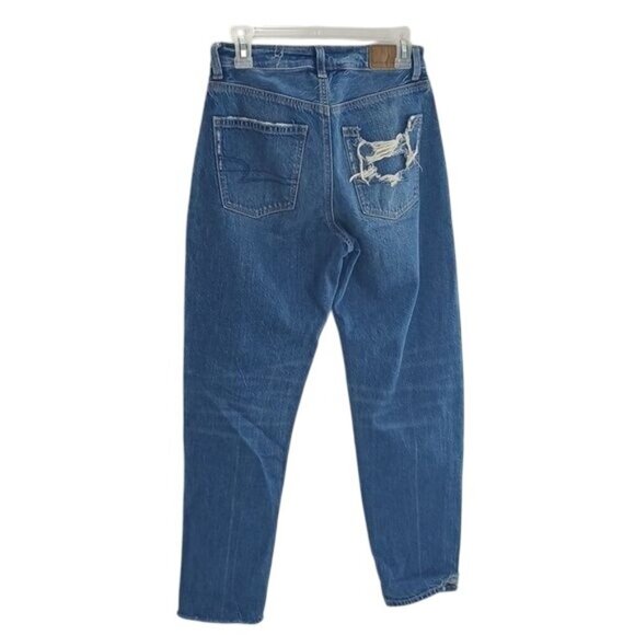 American Eagle Womens 2 Mom Jeans High Rise Distressed Ripped Blue Denim Casual - Picture 4 of 7